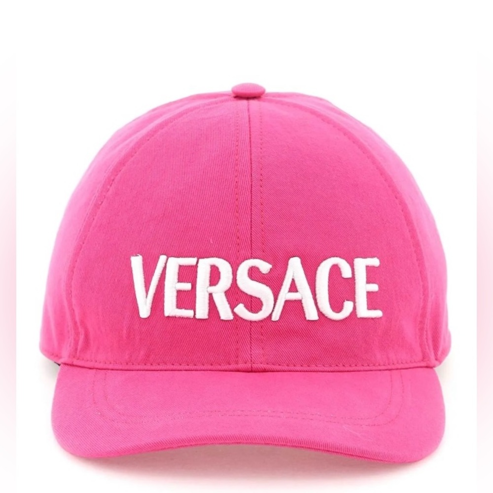 Versace Pink Cotton Embroidered Logo Adjustable Baseball Cap Sz 57 Brand New